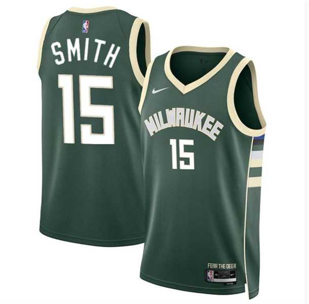 Mens Milwaukee Bucks #15 Tyler Smith Green 2024 Draft Icon Edition Stitched Basketball Jersey Dzhi->milwaukee bucks->NBA Jersey